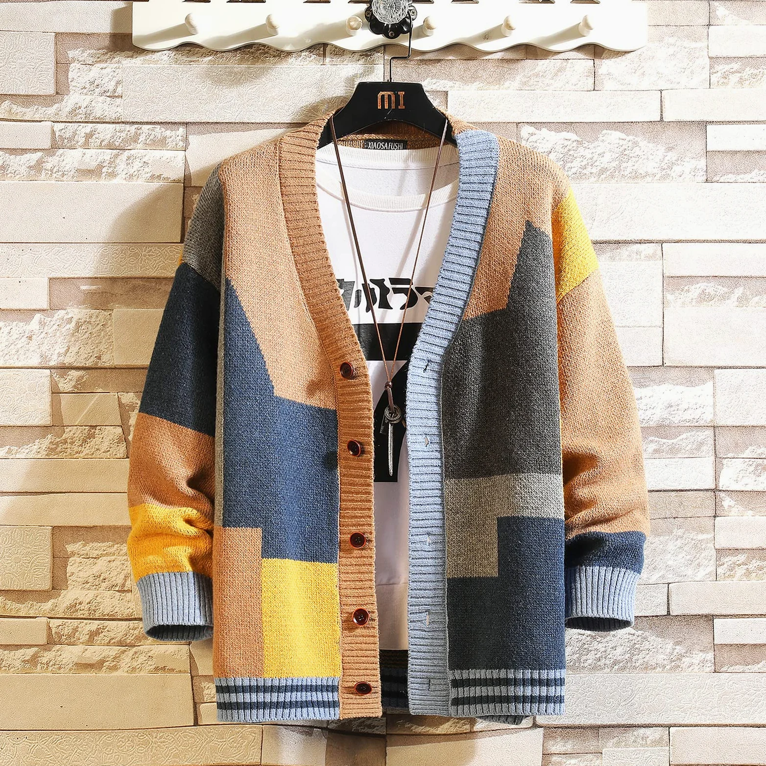 GURUNVANI Cardigan Sweater pour Hommes Pulls à Manches Longues en Tricot avec Boutons