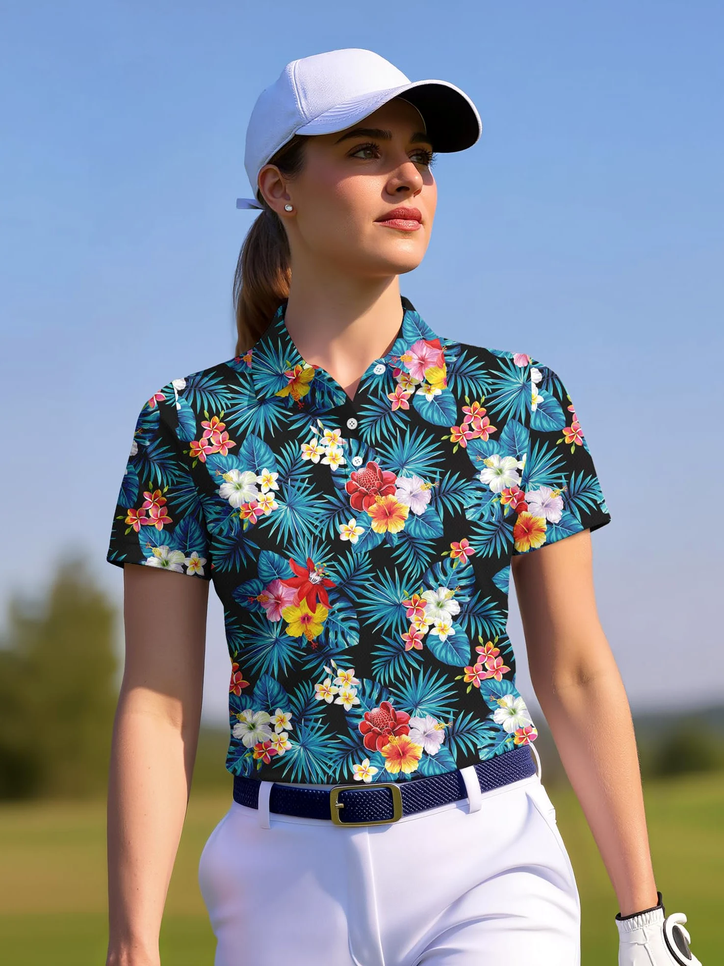PAGYMO Polo de golf hawaïen amusant pour femme
