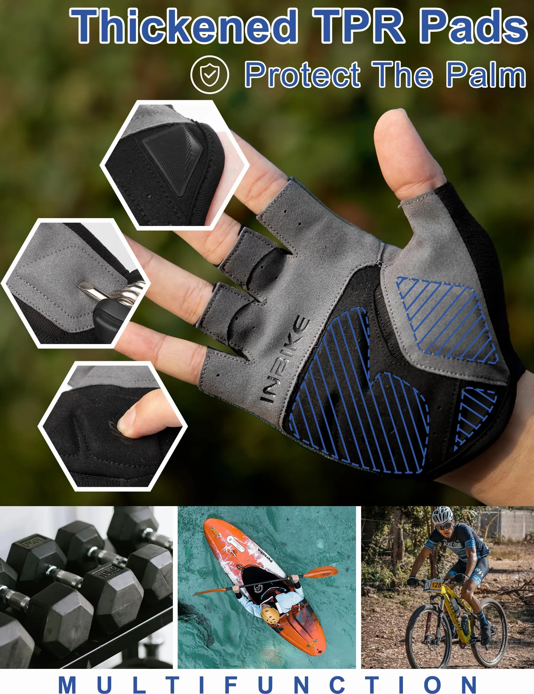 INBIKE Gants de Cyclisme Homme MTB Gants de Vélo Montagne Gants D'été sans Doigts pour Hommes et Femmes Elastiques et Respirants à Usages Multiples