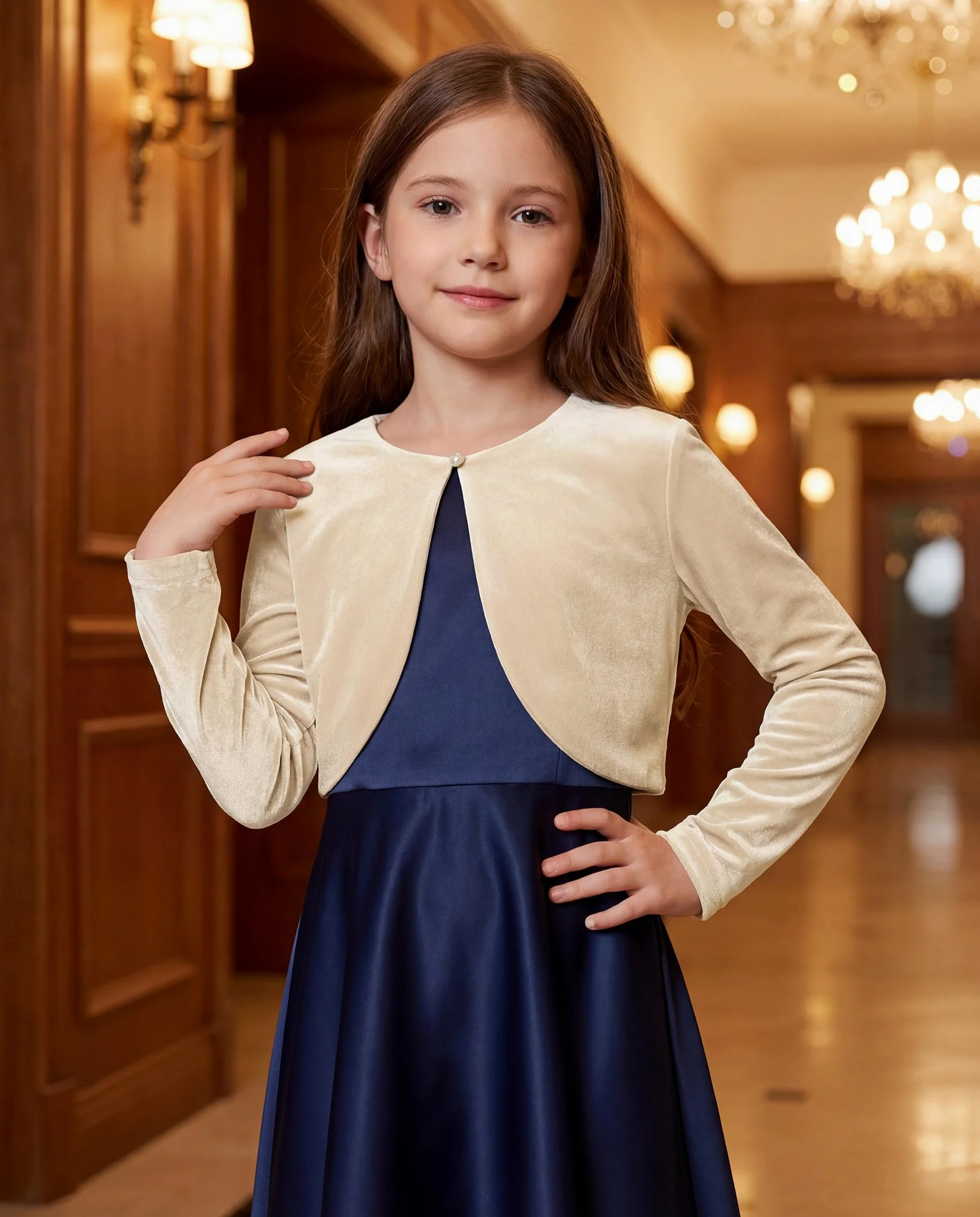 Bolerose Boléro Pull en Velours à Manches Longues pour Fille Enfant