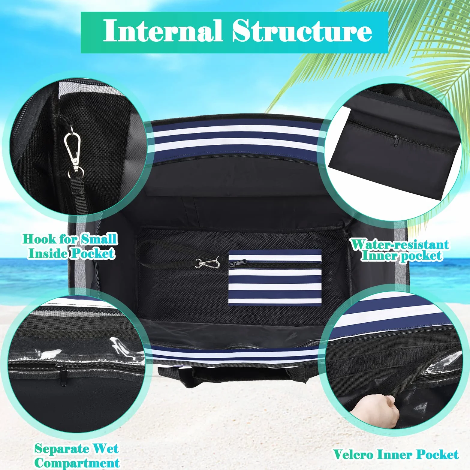 Grand Sac de Plage Femme XXL, Sac de Plage XXL Extra Large Famille en Maille Pliable pour Femme avec Fermeture Éclair, Grand Poches Sacs à Cabas pour Plage Voyages Gym Piscine 45L