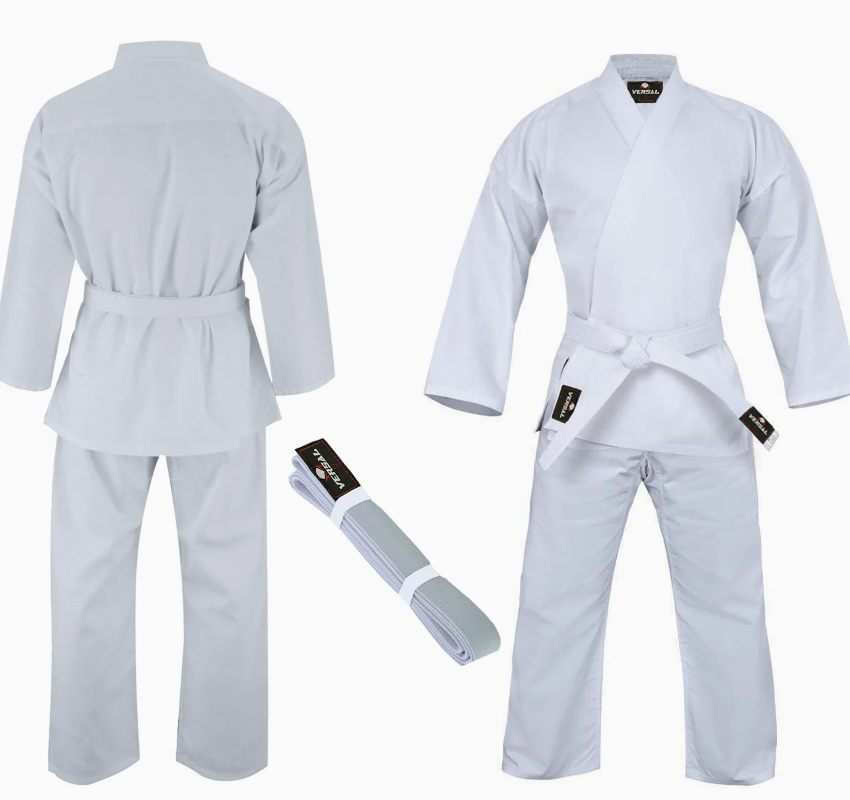 VERSAL Uniforme de karaté pour enfants/adultes | Costume de karaté blanc pour étudiant | Uniforme de karaté léger en polycoton de 226,8 g avec ceinture