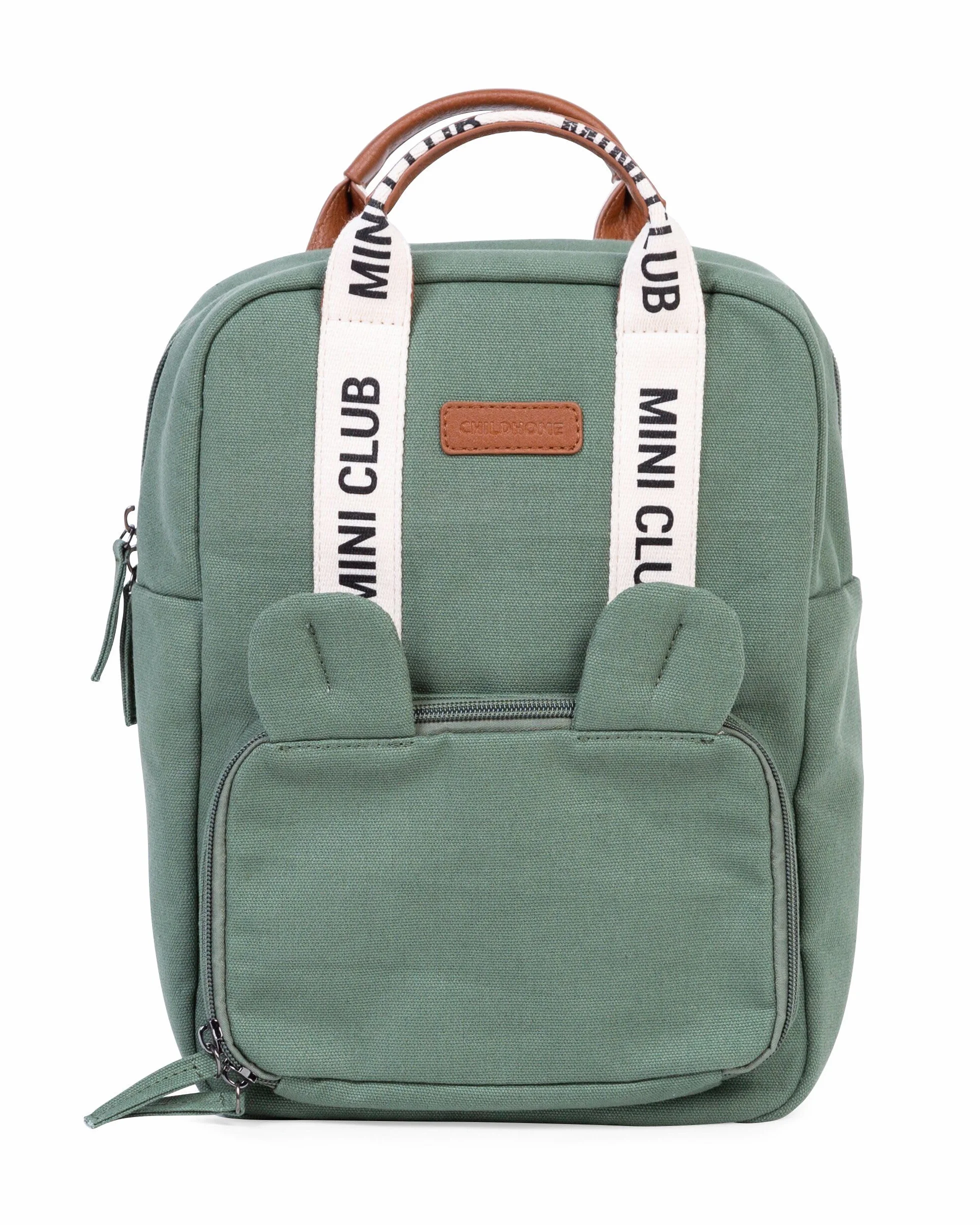 CHILDHOME, Sac a Dos, Bebe, Sac à dos Enfant, Cartable maternelle, Pochette isotherme, Compartiment boite à repas, Solide, Matière Coton, My First Bag, 7L, Mini Club, Signature, Vert