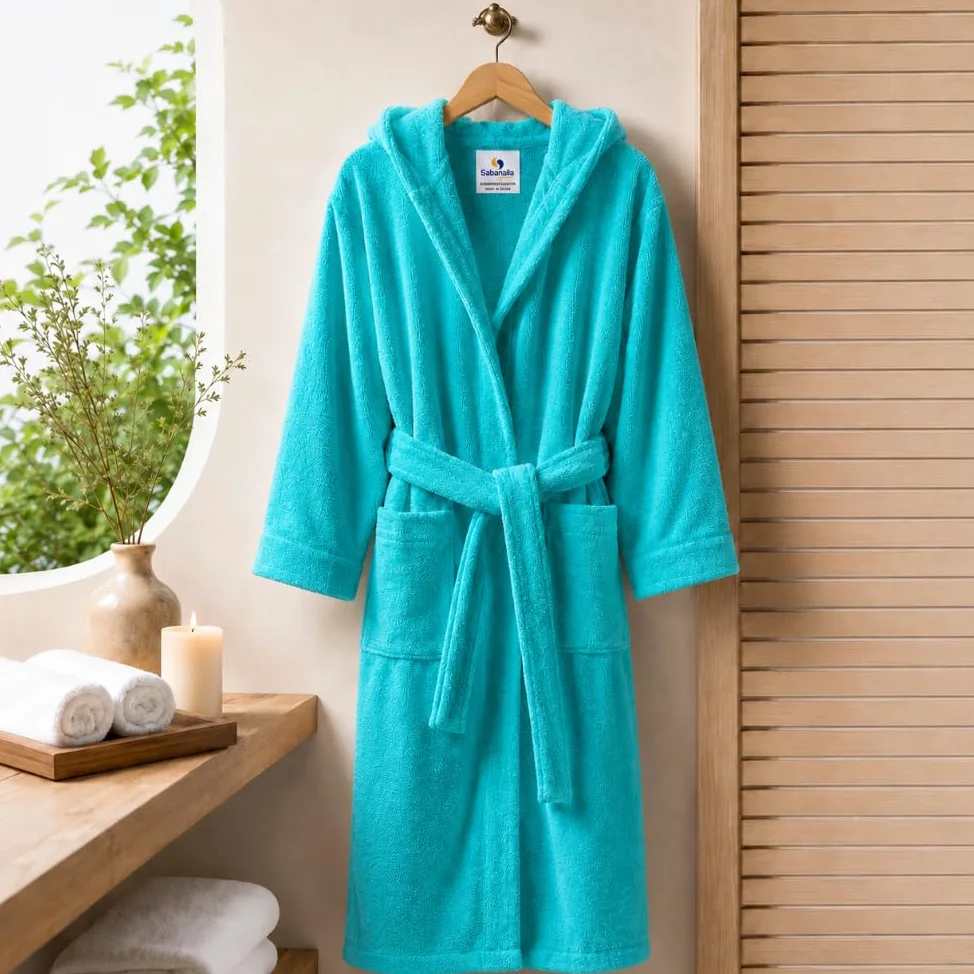 SABANALIA Peignoir unisexe en tissu éponge avec capuche, 420 g/m², 100% coton, double poche, disponible en plusieurs tailles et couleurs, ceinture ajustable, haute capacité d'absorption