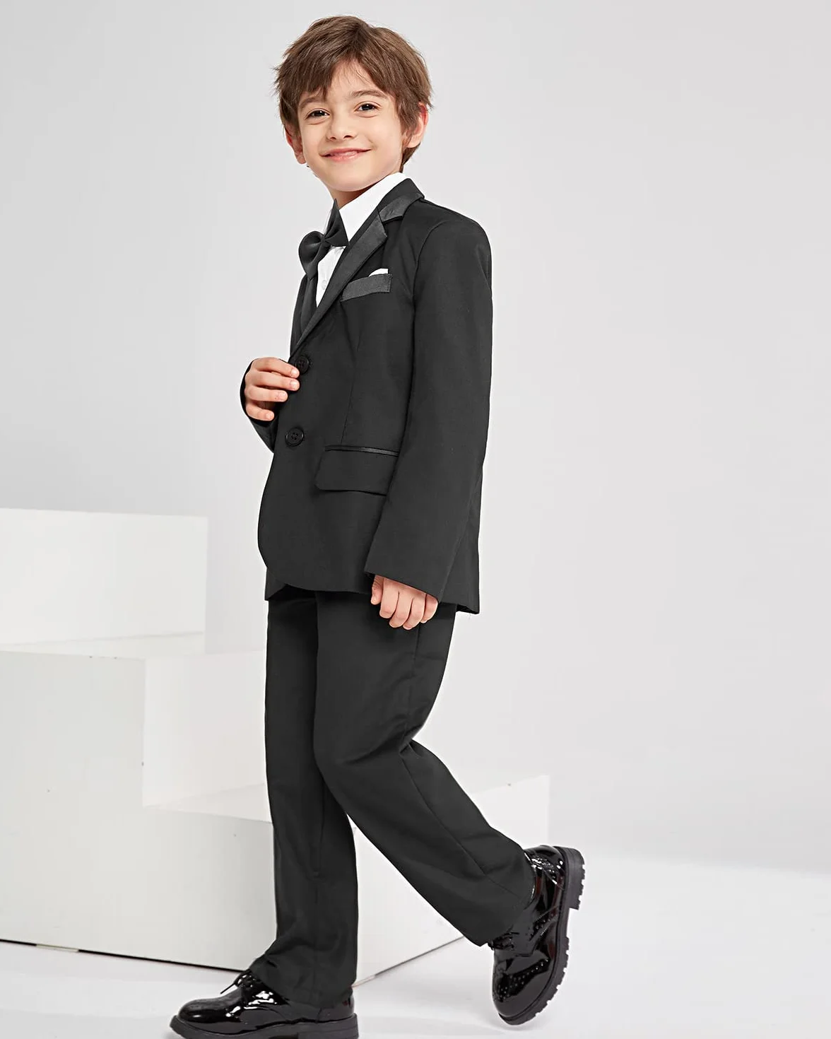 LOLANTA 5 pièces Smoking Garçon Enfant - Costume Cérémonie Mariage avec Noeud Papillon, Tenue de Soirée pour Garçon 2-14 Ans