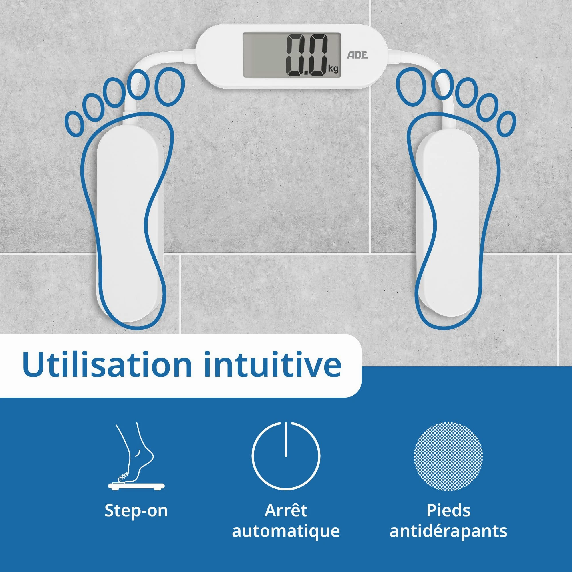ADE Balance de voyage pliable | pèse-personne numérique avec une capacité de charge de 180 kg par pas de 100 g | balance corporelle précise avec écran LCD