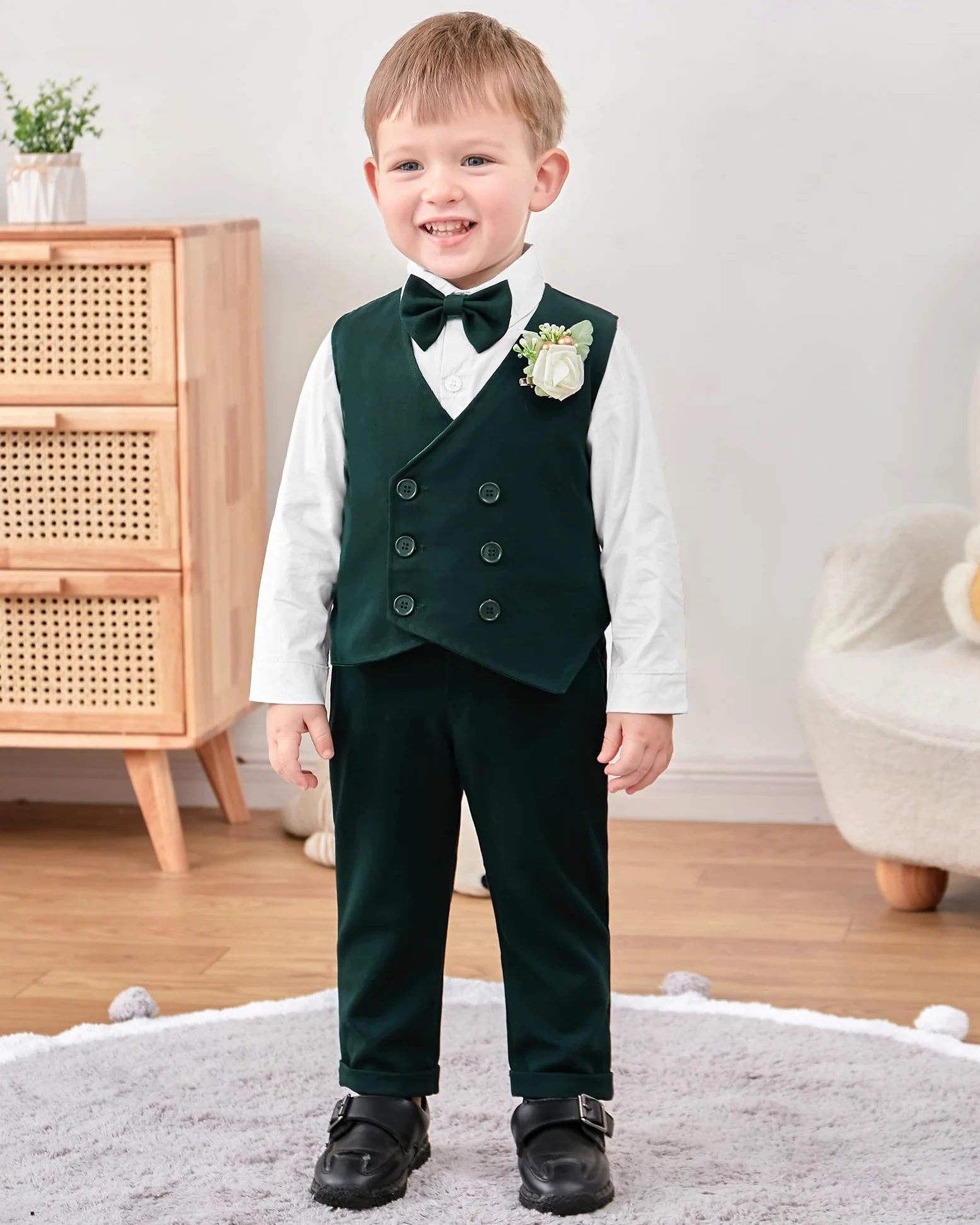 ZOEREA Bébé Garçon Gentleman Smoking Vêtements Ensembles, Enfant Mariage Baptême Tenue Costume Haut Chemise+Gilet+Pantalon+Nœud Papillon+Corsage 1-5 Ans