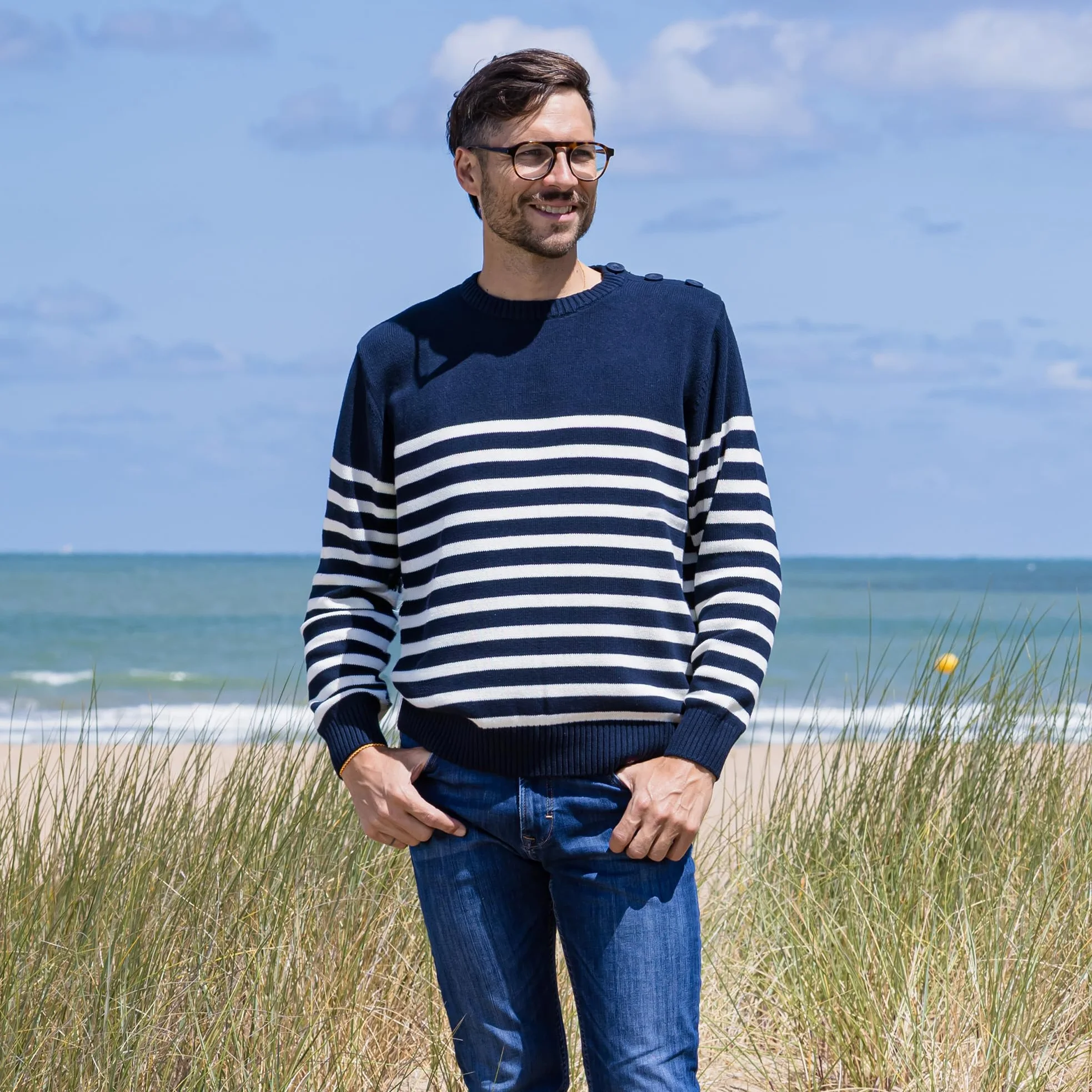 Breizh Ocean - Pull Marin Homme Rayé ou Uni - du XS au 4XL - Création Française Bono - Pull Homme Hiver - Vêtement Marin pour Homme