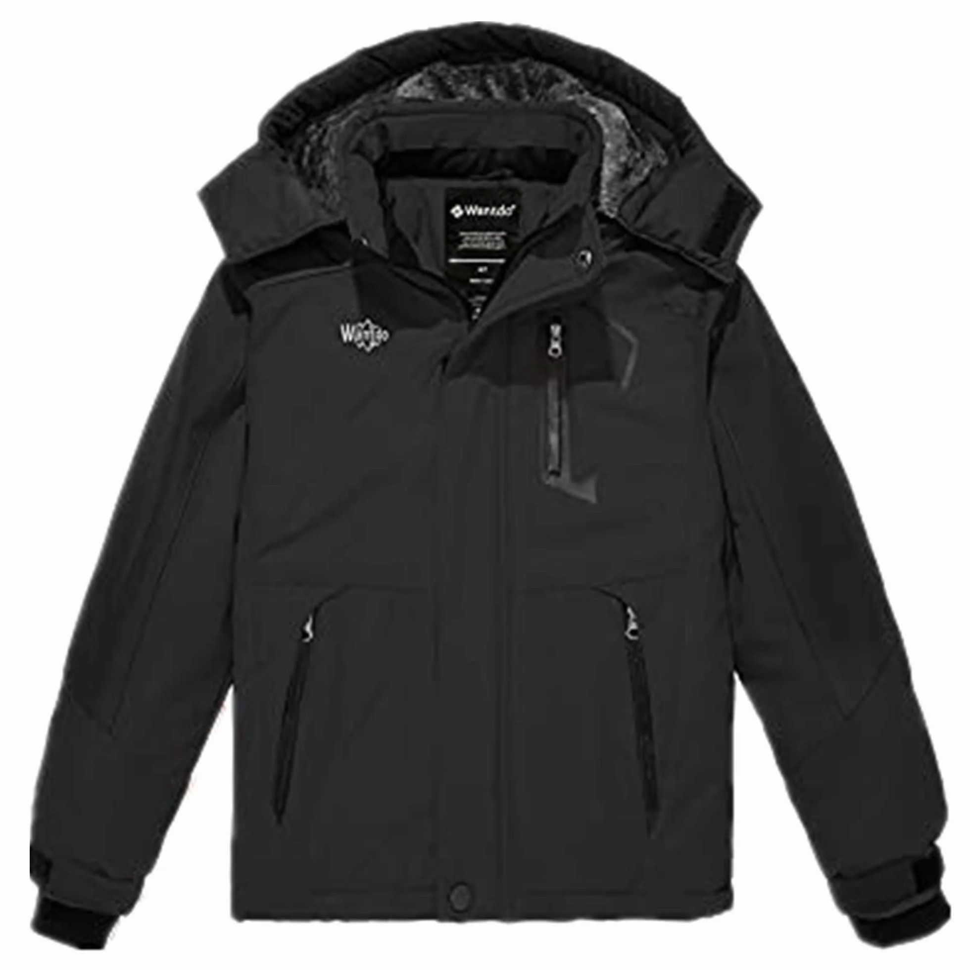 Wantdo Veste de ski de montagne pour garçon Manteaux chauds d'hiver en polaire Veste imperméable respirante Veste d'extérieur à capuche coupe-vent