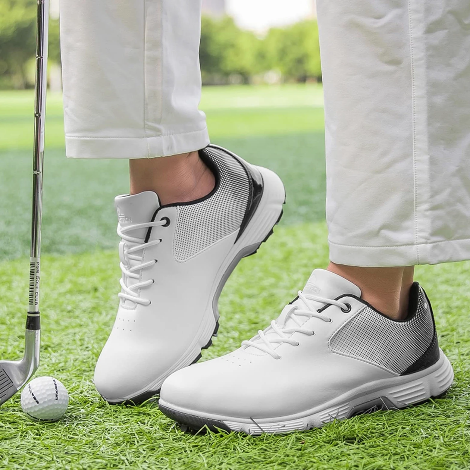 Chaussures De Golf pour Hommes avec Baskets Imperméables À Coupe Large en Cuir À Pointes Grande Taille