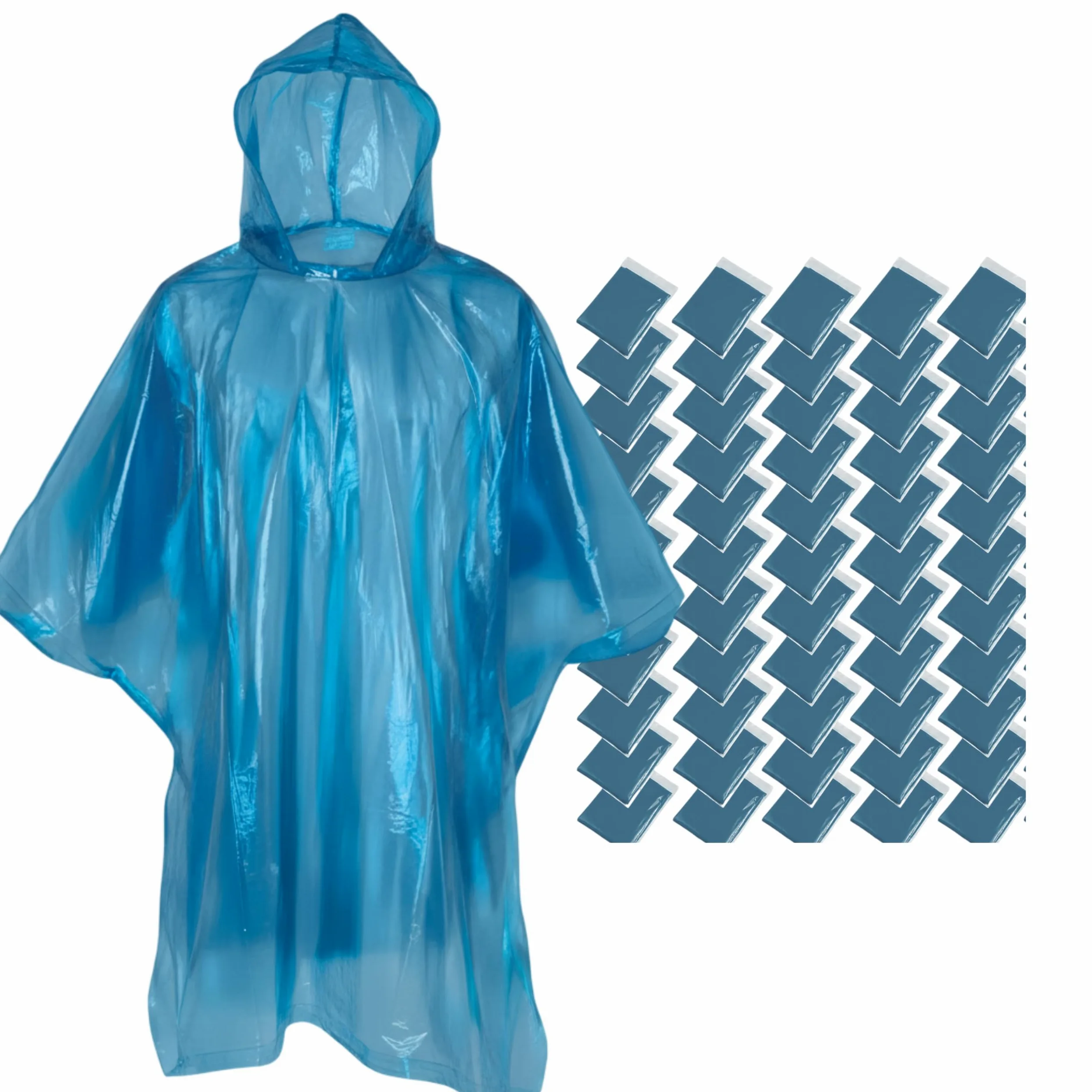 Lot de 50 Ponchos Imperméables d'Urgence. Imperméable Transparent Cape de Pluie Pliable Homme et Femme, Veste Légère et Portable pour les Excursions