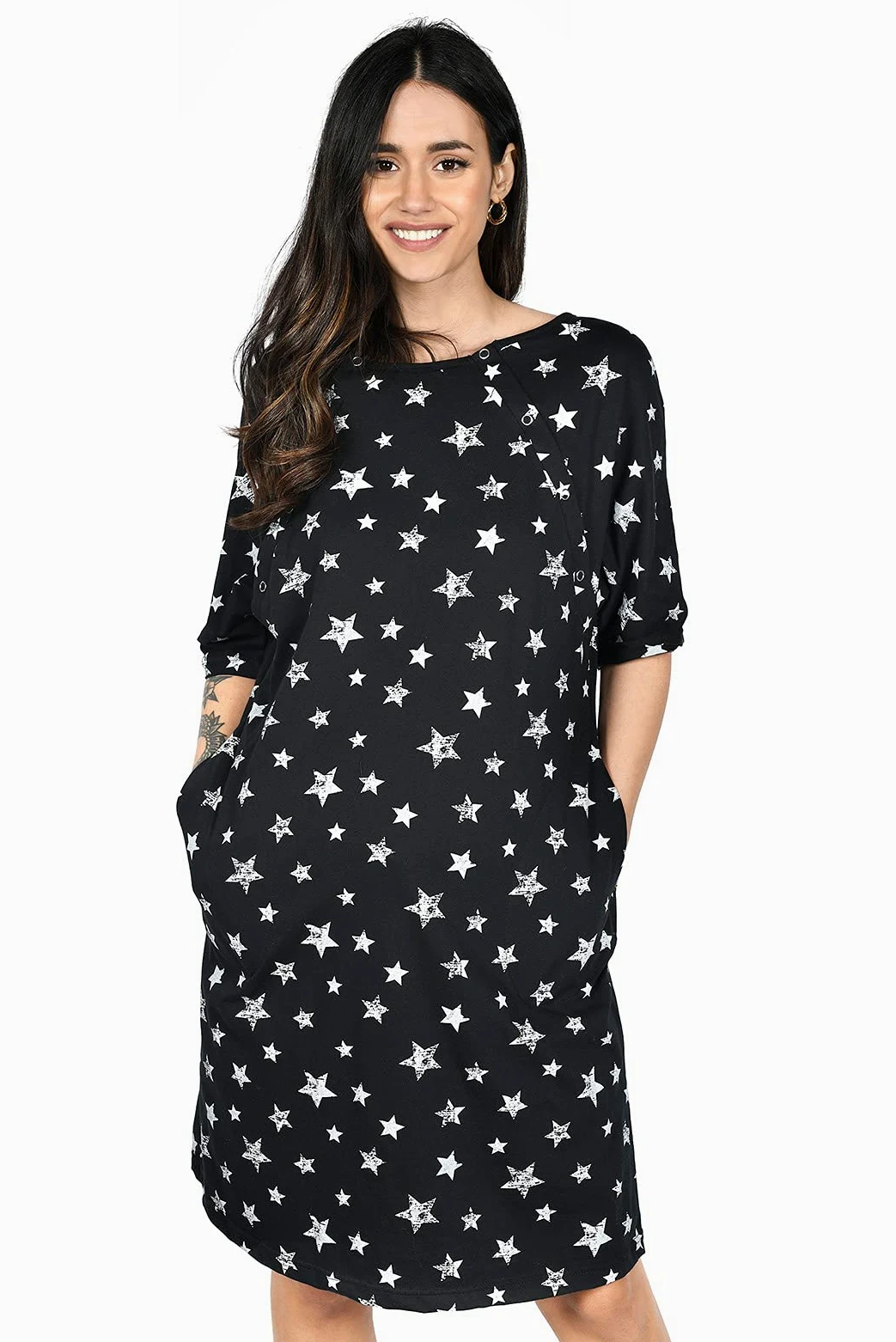 MijaCulture 3 en 1 Maternité Robe Chemise/Maternité Allaitement Coton Robe de Nuit pour accoucher 4128