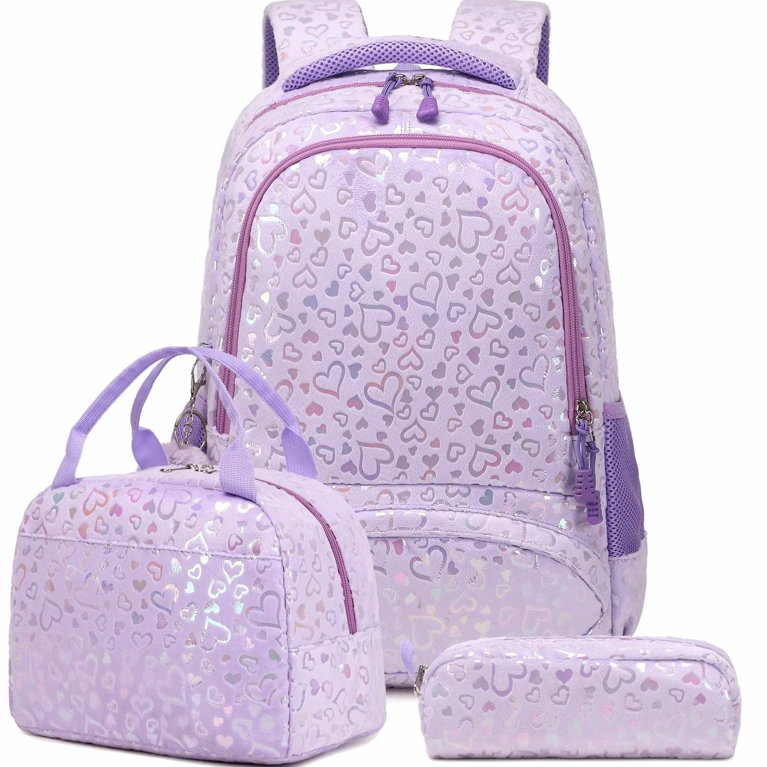 Kimwadalh Cartable Primaire Sac à Dos pour Filles Amour Sac à Dos pour Enfants,Léger Cartable 3 PCS Ensemble de Sacs d'école,avec Sac à Lunch et Trousse