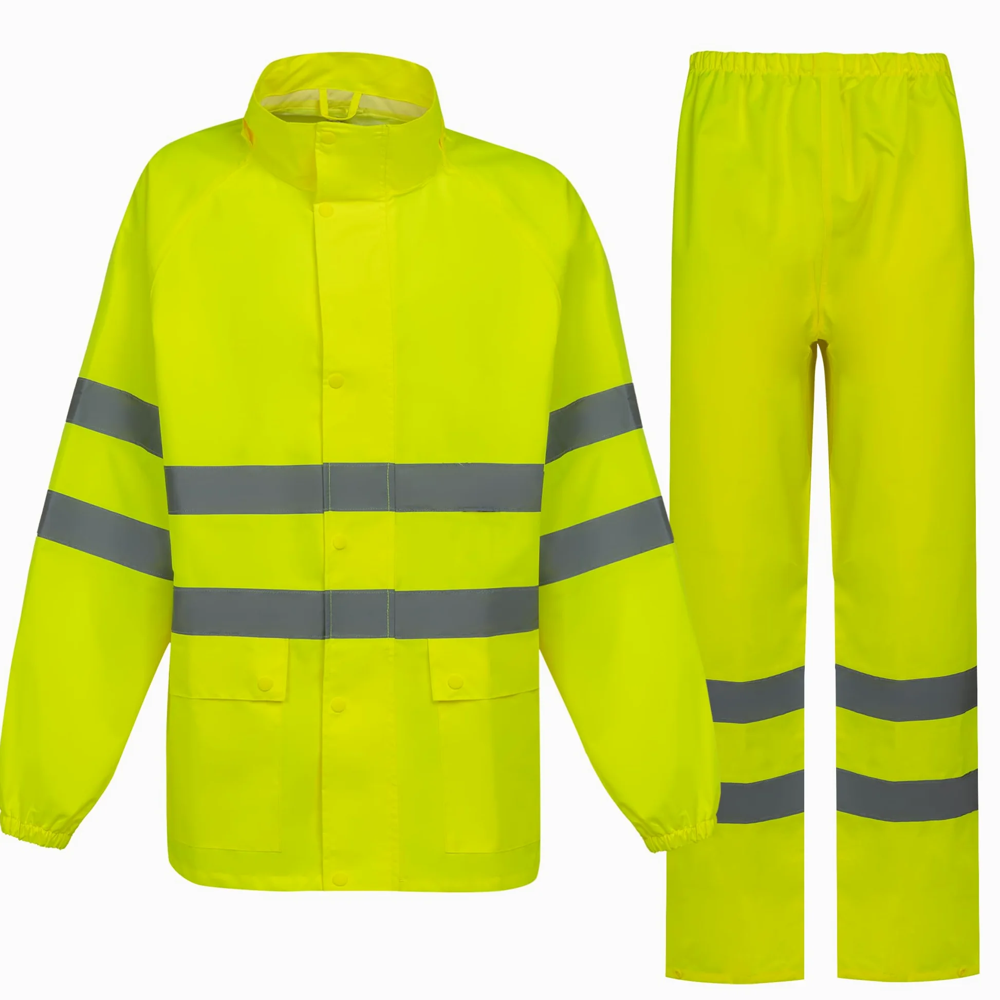 BWOLF Himalaya Combinaison de pluie pour homme à manches longues imperméable avec taille élastique Veste à capuche Vêtement de pluie + pantalon de pluie 2 poches