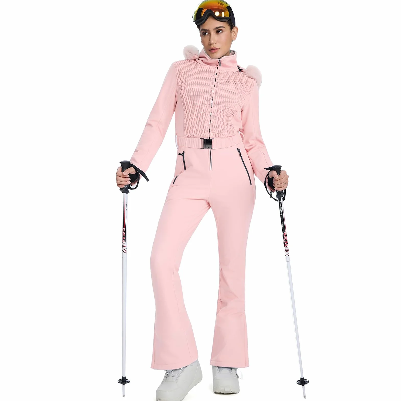 HOTIAN Combinaison de ski une pièce pour femme - Imperméable - Coupe-vent - Pour l'hiver - Chaude - Avec capuche