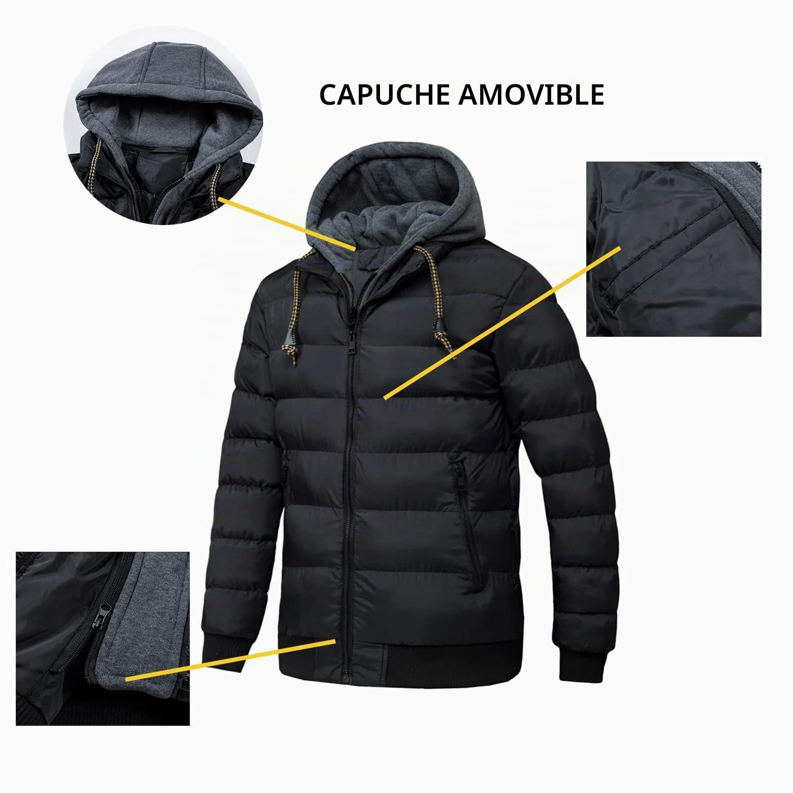 TONY BACKER Veste pour homme, veste d'hiver avec capuche, veste pour homme, veste pour homme, veste chaude, coupe-vent