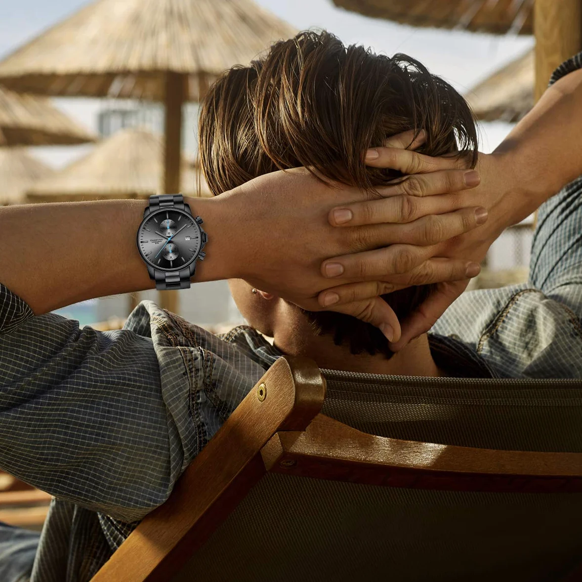 Montres pour Hommes avec Montre à Quartz chronographe étanche décontractée en Acier Inoxydable et en métal, Date Automatique dans des Mains colorée