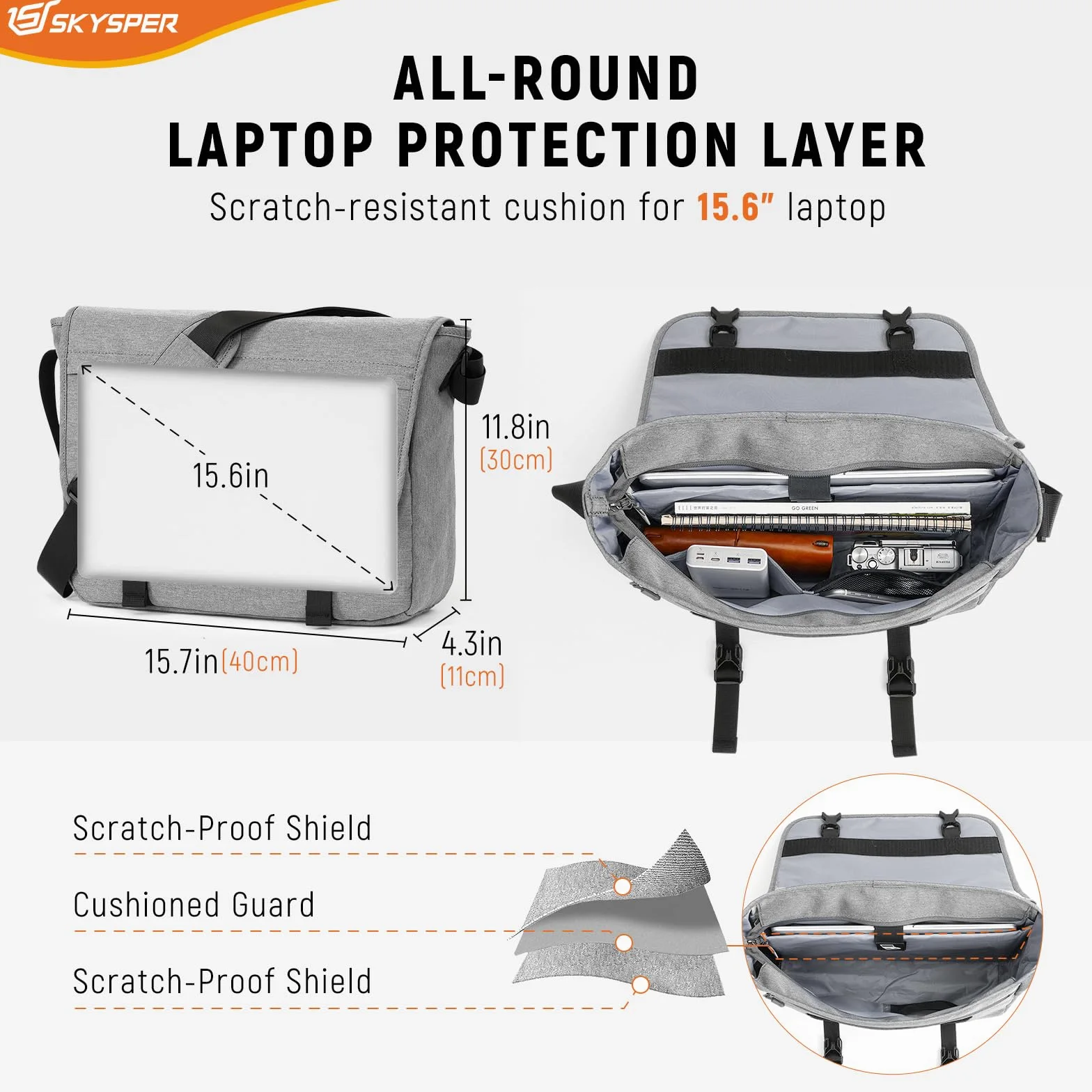 SKYSPER URBANX15 Sac à Bandoulière Sacoches Ordinateur Portable 15.6 Pouces Grande Messenger Anti-Vol Hommes Femmes