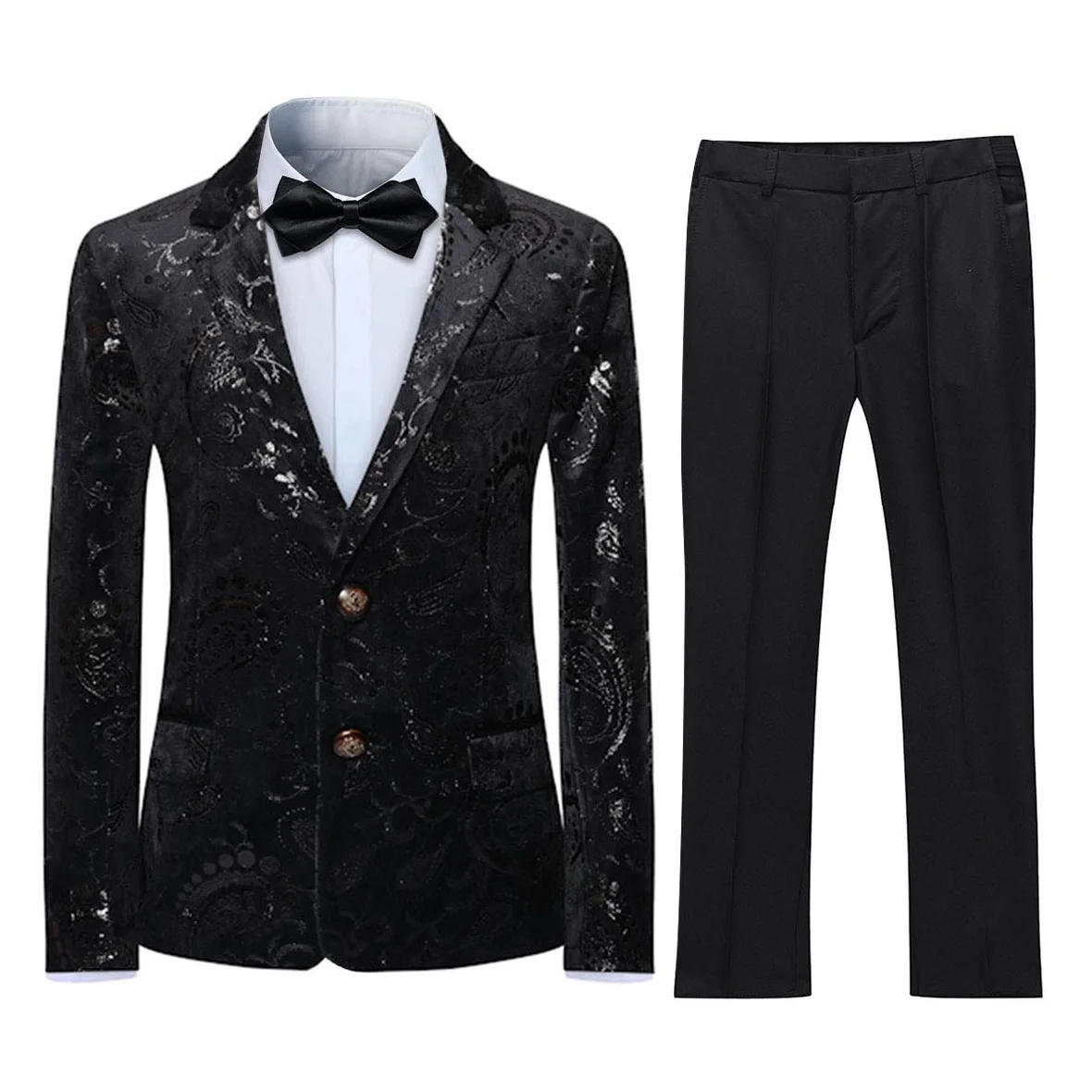 Garçon Costume 2 Pièces Classique Doré Floral Jacquard Slim Fit Toussaint Mariage Bal Tuxedo Veste et Pantalon 6 Couleurs