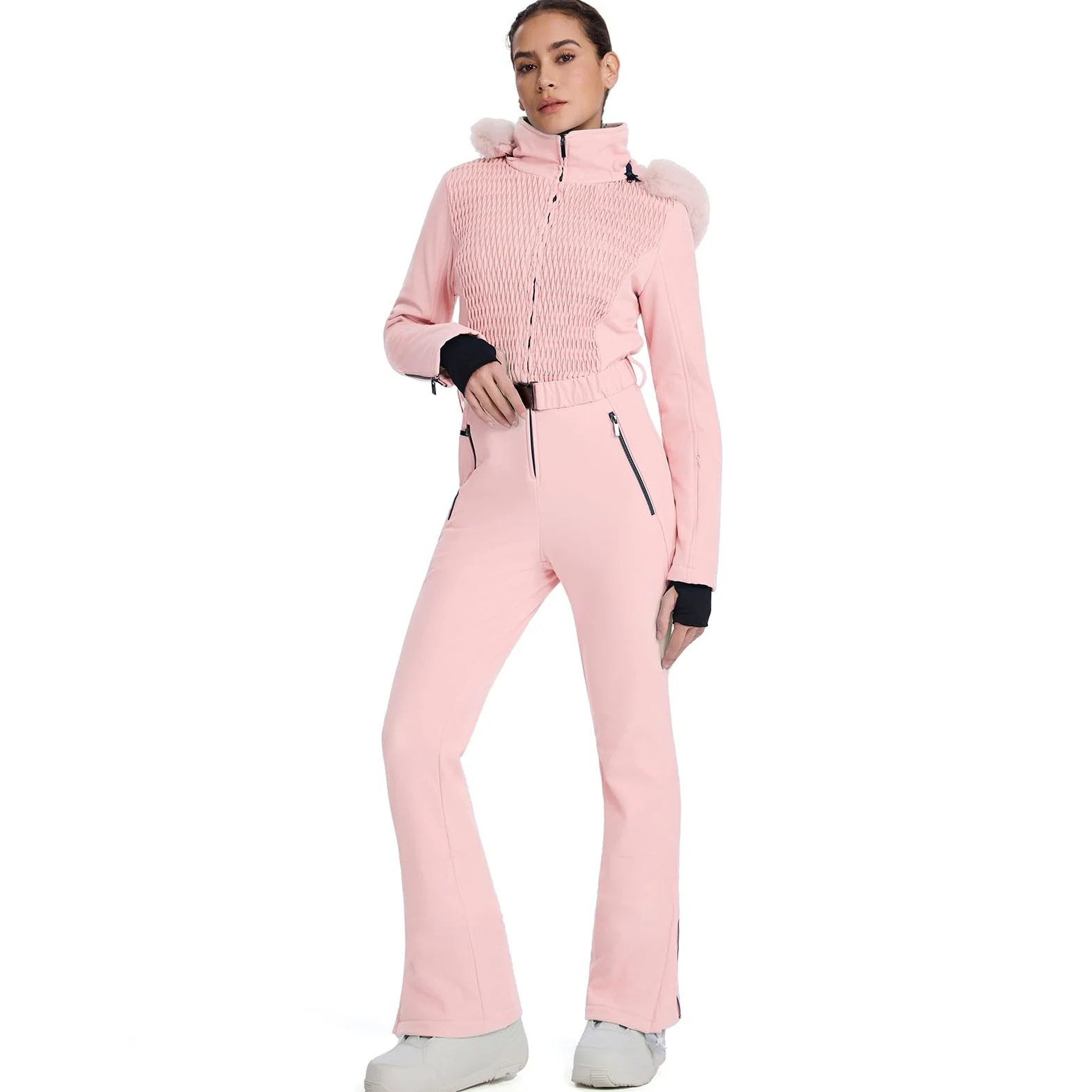 HOTIAN Combinaison de ski une pièce pour femme - Imperméable - Coupe-vent - Pour l'hiver - Chaude - Avec capuche