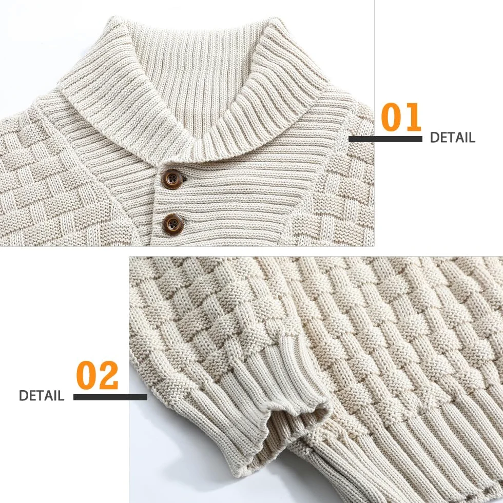 Homme Pull à Col Roulé Pulls Basique Slim Fit Chaud en Maille Sweat Chaud Col de Pull-Over à Deux Boutons pour Hommes