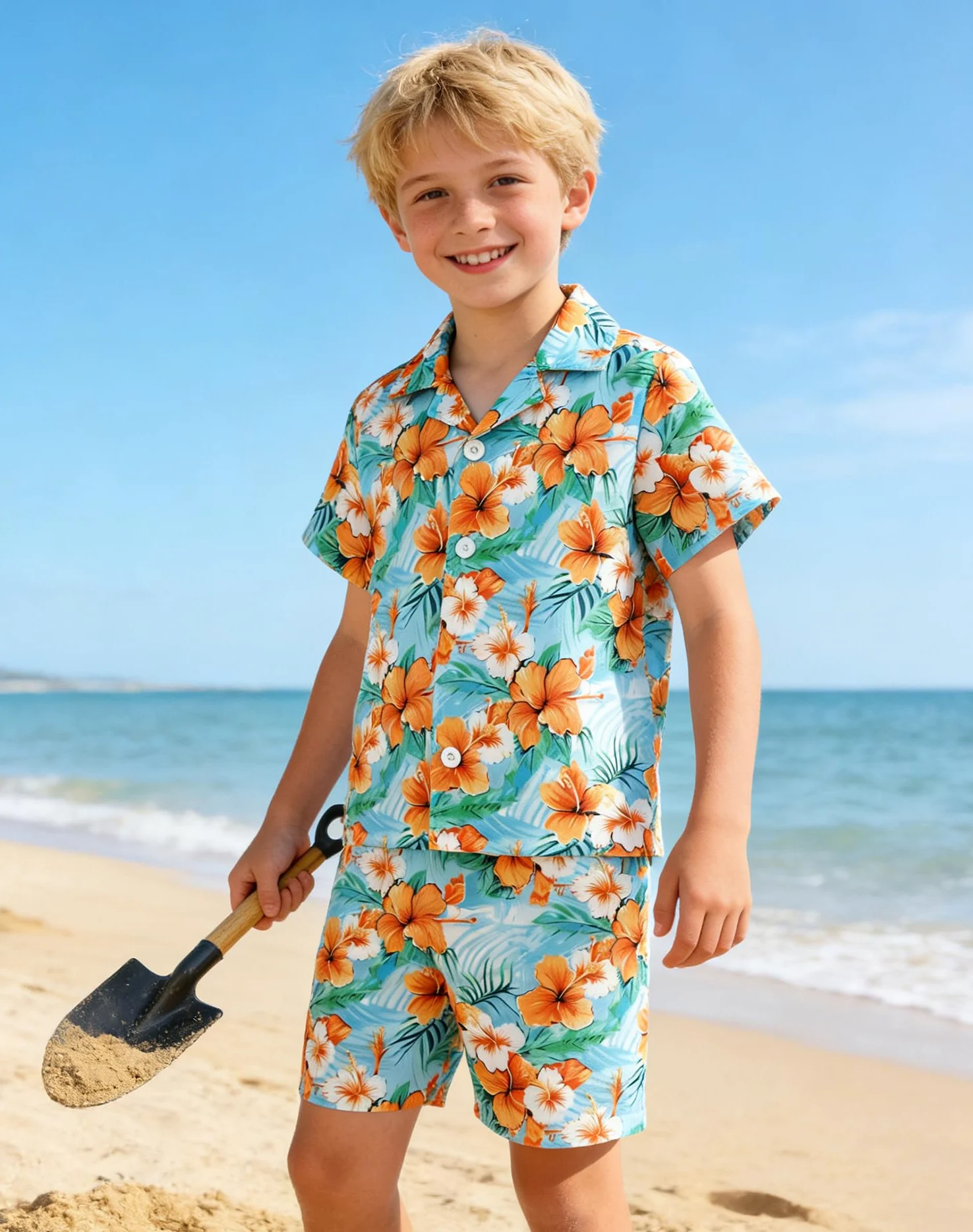ZOEREA Tenue Hawaii pour garçons, ensemble de 2 pièces chemise + short, chemise de plage à boutons + short pour enfants 4–10 ans
