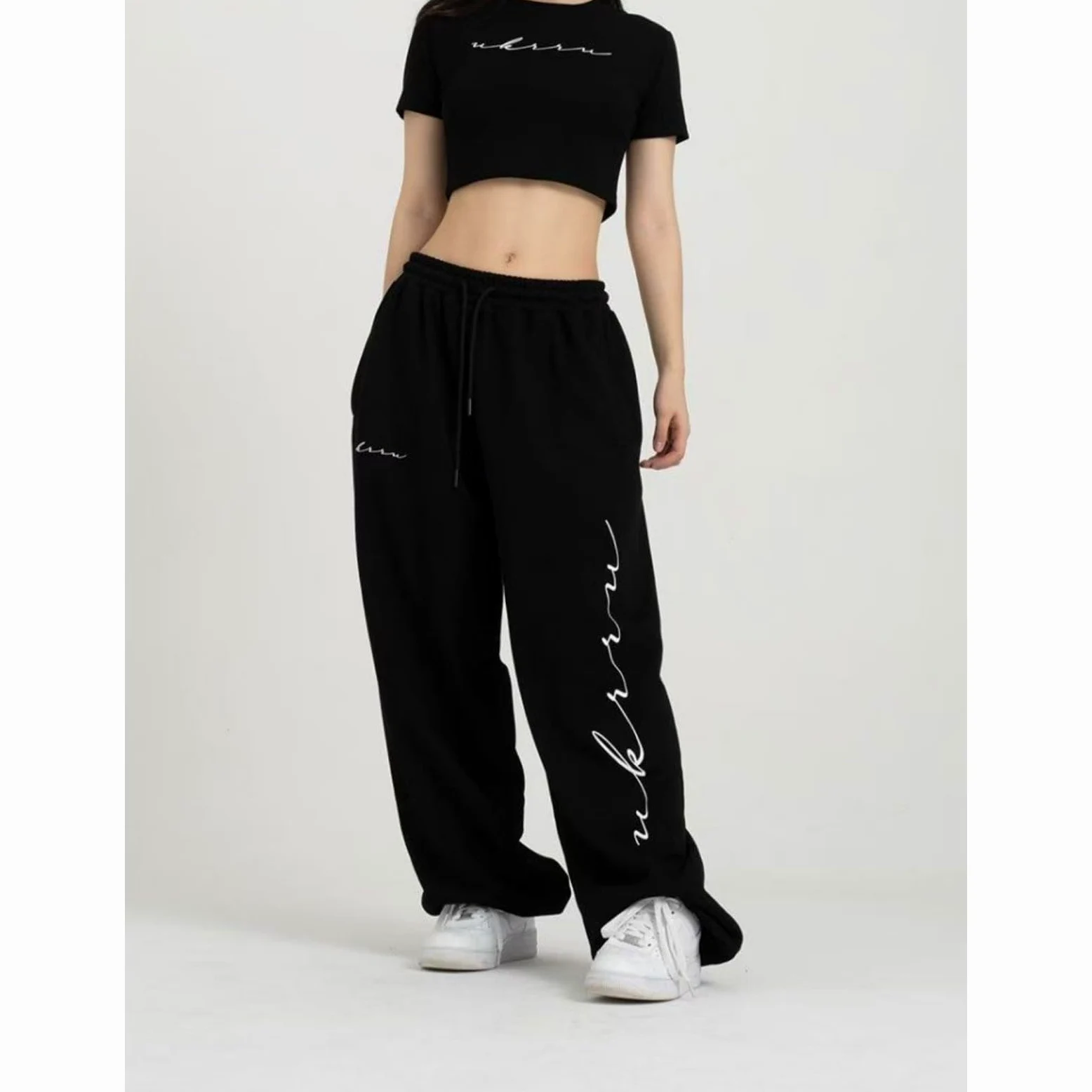 Pantalon large avec cordon de serrage imprimé lettres, style hip-hop, danse jazz, 100 cm