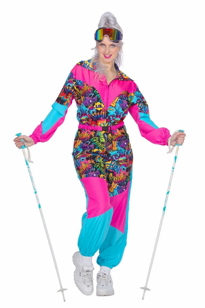 WILBERS & WILBERS 4495 - Combinaison de ski rétro avec imprimé années 80 pour femmes, combinaison de ski, combinaison de neige, pour l'après-ski et le carnaval