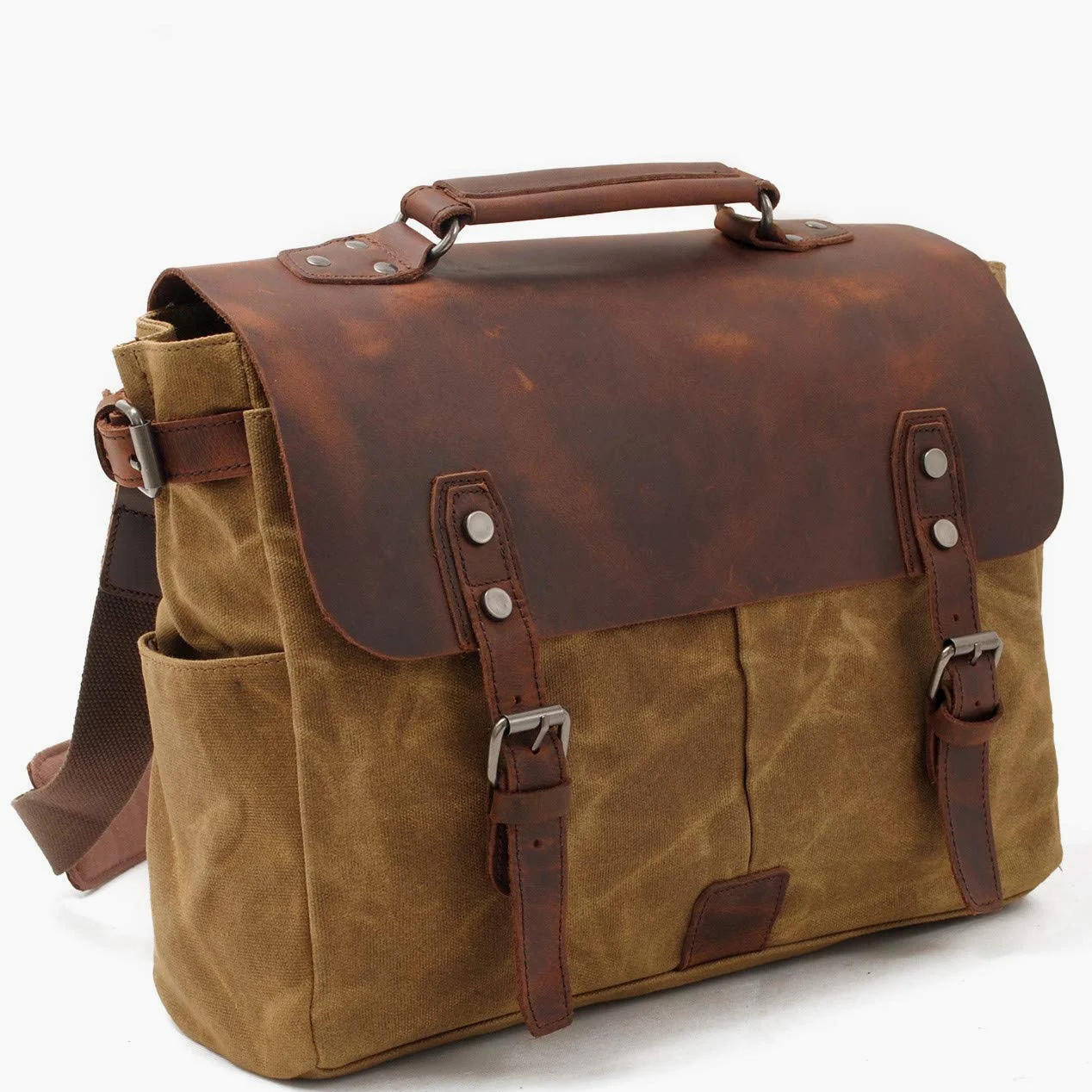 les hommes est sac de coursier sac de toile imperméable ciré cuir vintage ordinateur toile cartable épaule mallette à usage quotidien brown travaux école college
