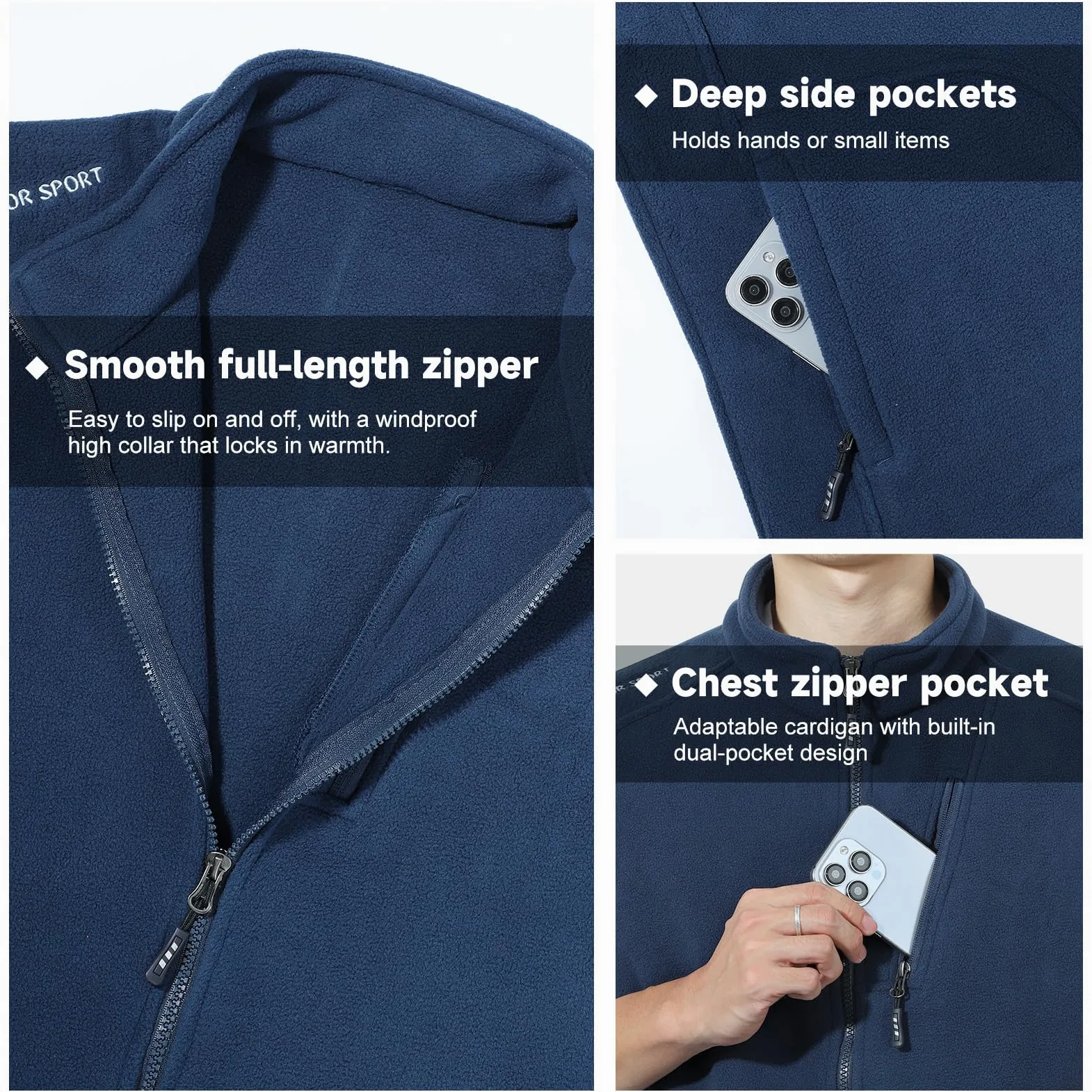 BWBIKE Gilet Polaire pour Hommes Gilets Polaires Légers et Chauds Vêtements d’extérieur Avec Poches Zippées, Veste sans Manches légère Douce pour l’hiver