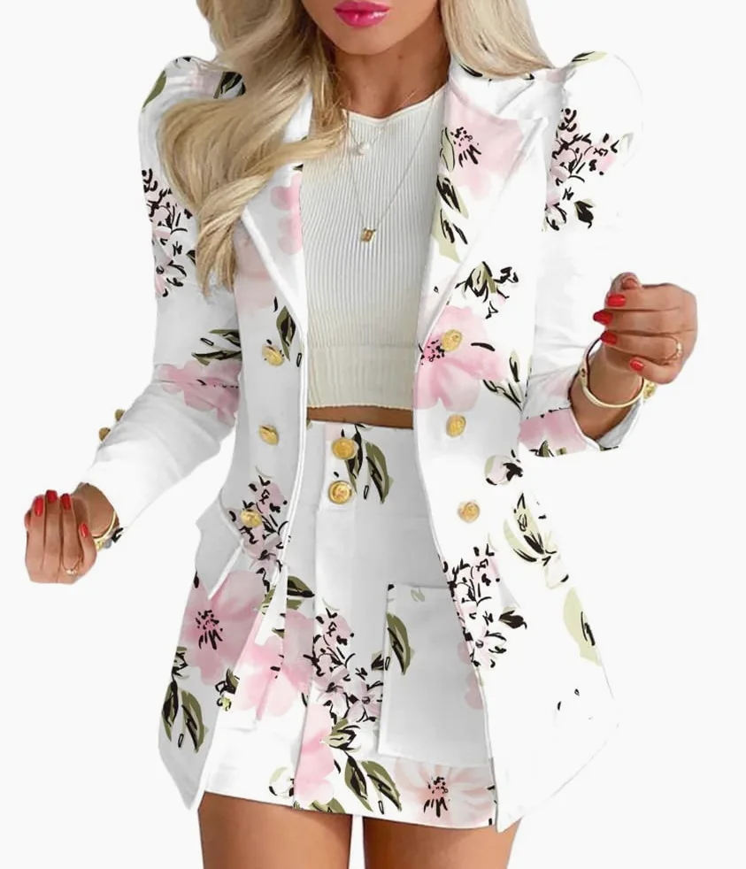 ORANDESIGNE Tailleur Femme 2 Pièces Costume Ensemble Jupe Veste Blazer à Manches Longues Col V + Jupe Crayon Costume OL Bureau Chic Elégant Slim Fit pour Travail Business