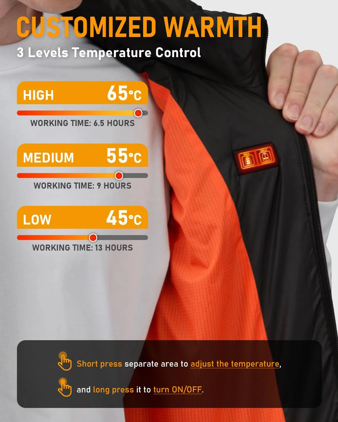 LABCOOL Gilet Chauffant, Veste Chauffante Homme Femme, Doudoune Chauffante avec 7.4V 25000mAh Batterie incluse, 3 Niveau de Chauffant, 6 Zones Chauffante, Blouson Sans Manche Chauffante