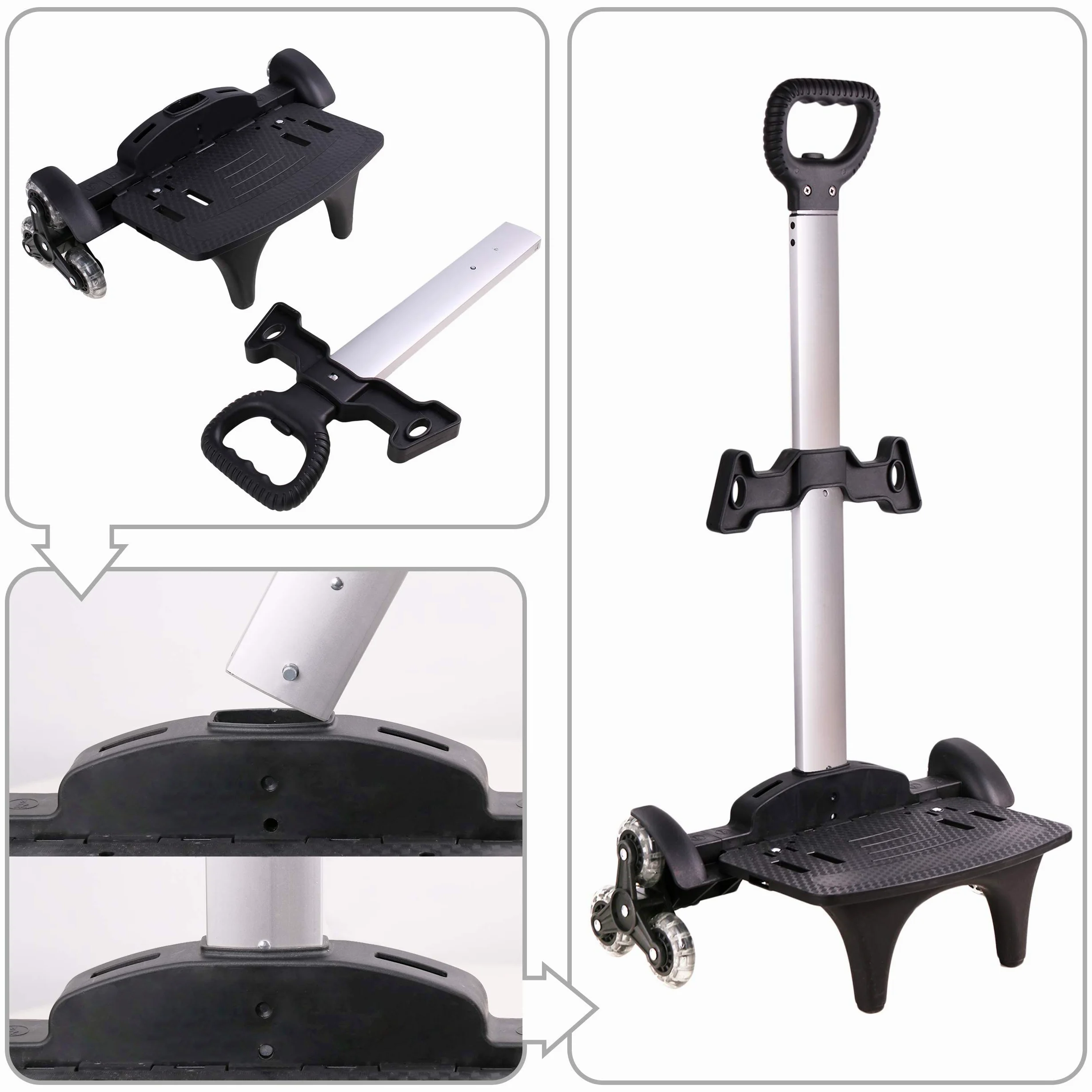 Chariot à Sac à Dos et Cartable à Roulettes en Alliage d'Aluminium - Trolley Pliable 6 Roues pour Enfants, Adolescents et Adultes - Idéal pour l'École et les Voyages