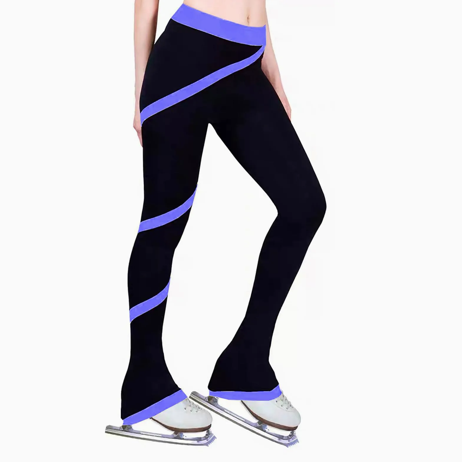 Femmes Pantalon en Cristal Patinage Artistique, Pratique du Patinage sur Glace Legging Collants avec Motif à Rayures en Spirale, Collants pour Enfants et Adultes