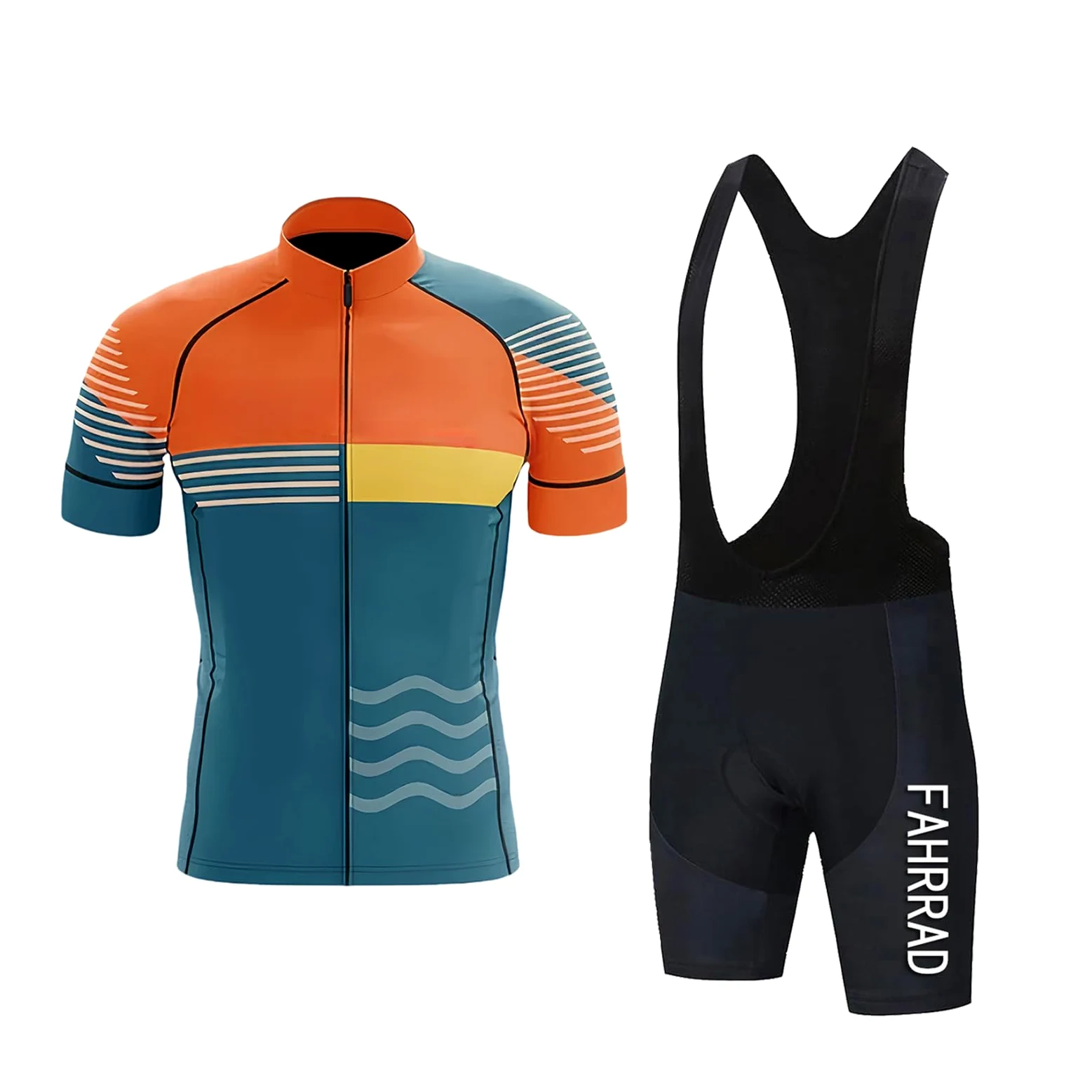 Ensemble Maillot de Cyclisme pour Homme, Vêtements Velo Été Tenue Cycliste Manche Courte et Cuissard À Bretelle avec 9D Coussin Gel