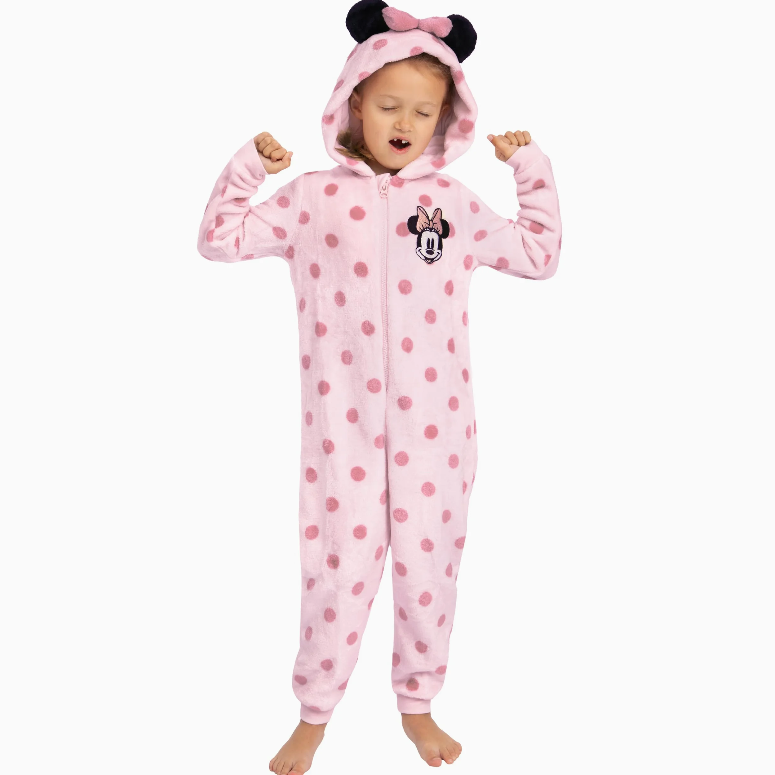 Disney Surpyjama, Surpyjama Fille Minnie Mouse, Pyjama Enfant Fille avec Oreilles 3D Et Nœud, Pyjama Combinaison Enfant en Polaire