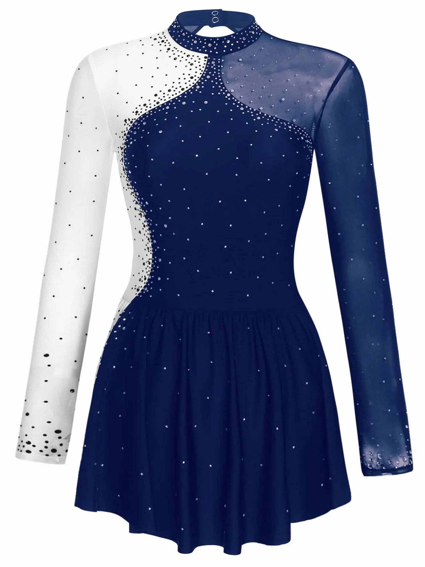 Oyolan Femme Robe et Collant Patinage Artistique Patin Justaucorps Robe Manches Longues Strass