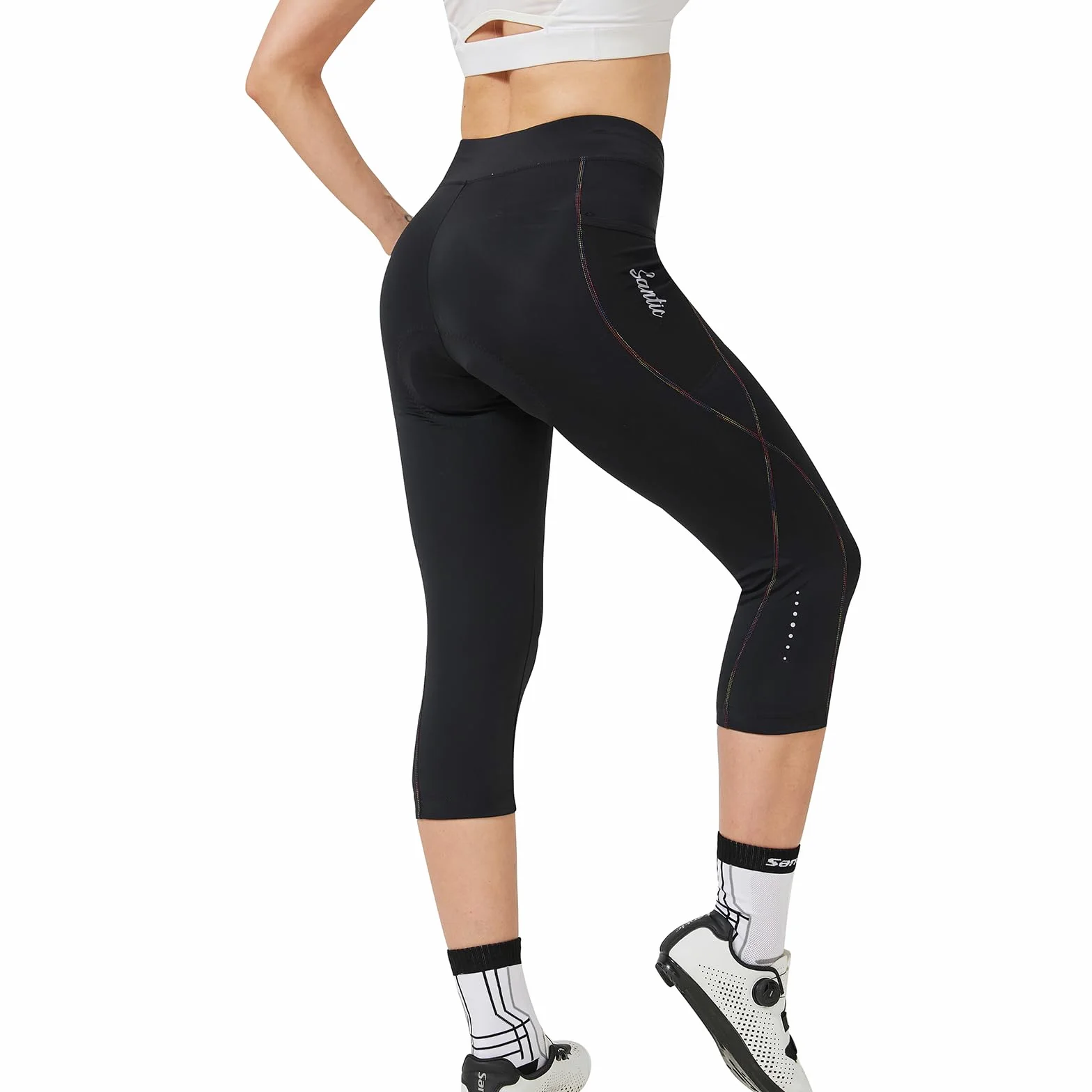 Santic Short de Cyclisme pour Femme - Short de Cyclisme rembourré 3/4 - Ao Dai