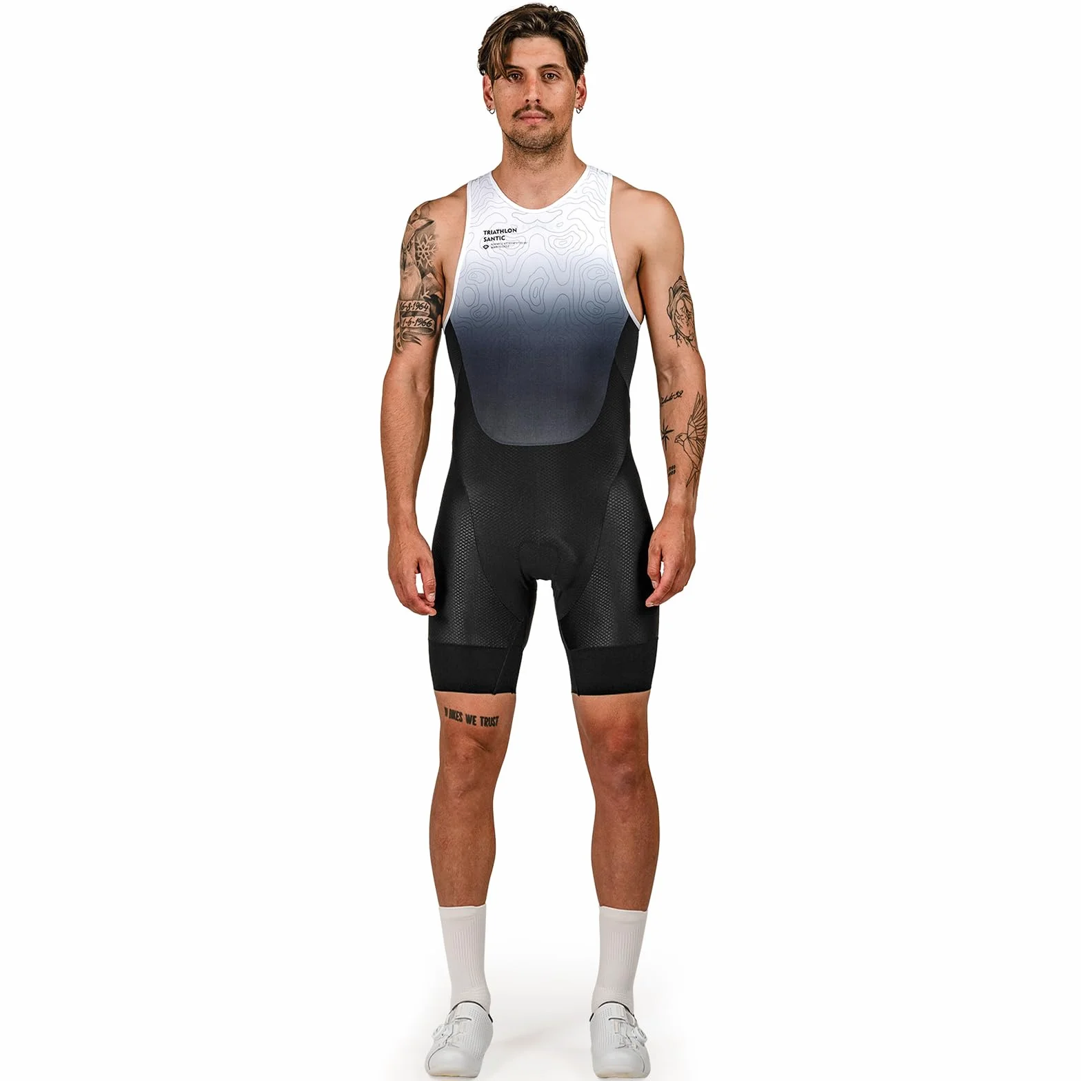 Santic Combinaison de triathlon pour homme - Une pièce - Sans manches - Rembourrée - Manches courtes - Trisuit - Triathlon - Haute élasticité - Séchage rapide