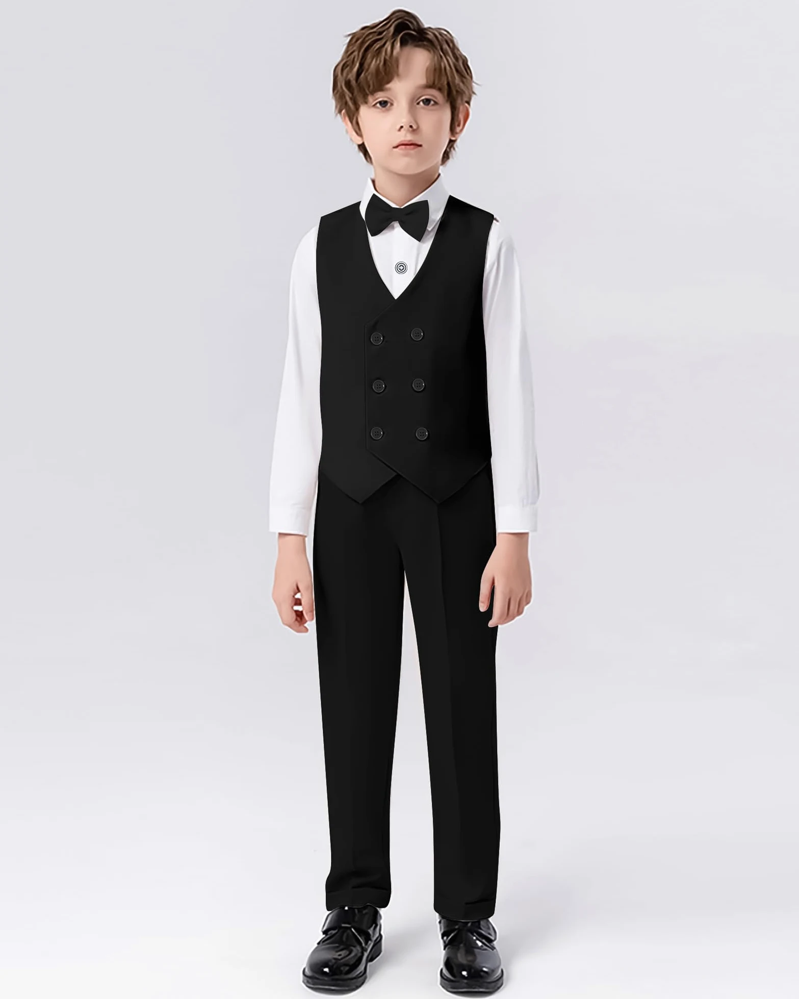 Garçon Gentleman Vêtements Ensembles 6-10 Ans, Enfant Mariage Baptême Tenue Costume Haut Chemise+Gilet+Pantalon+Nœud Papillon