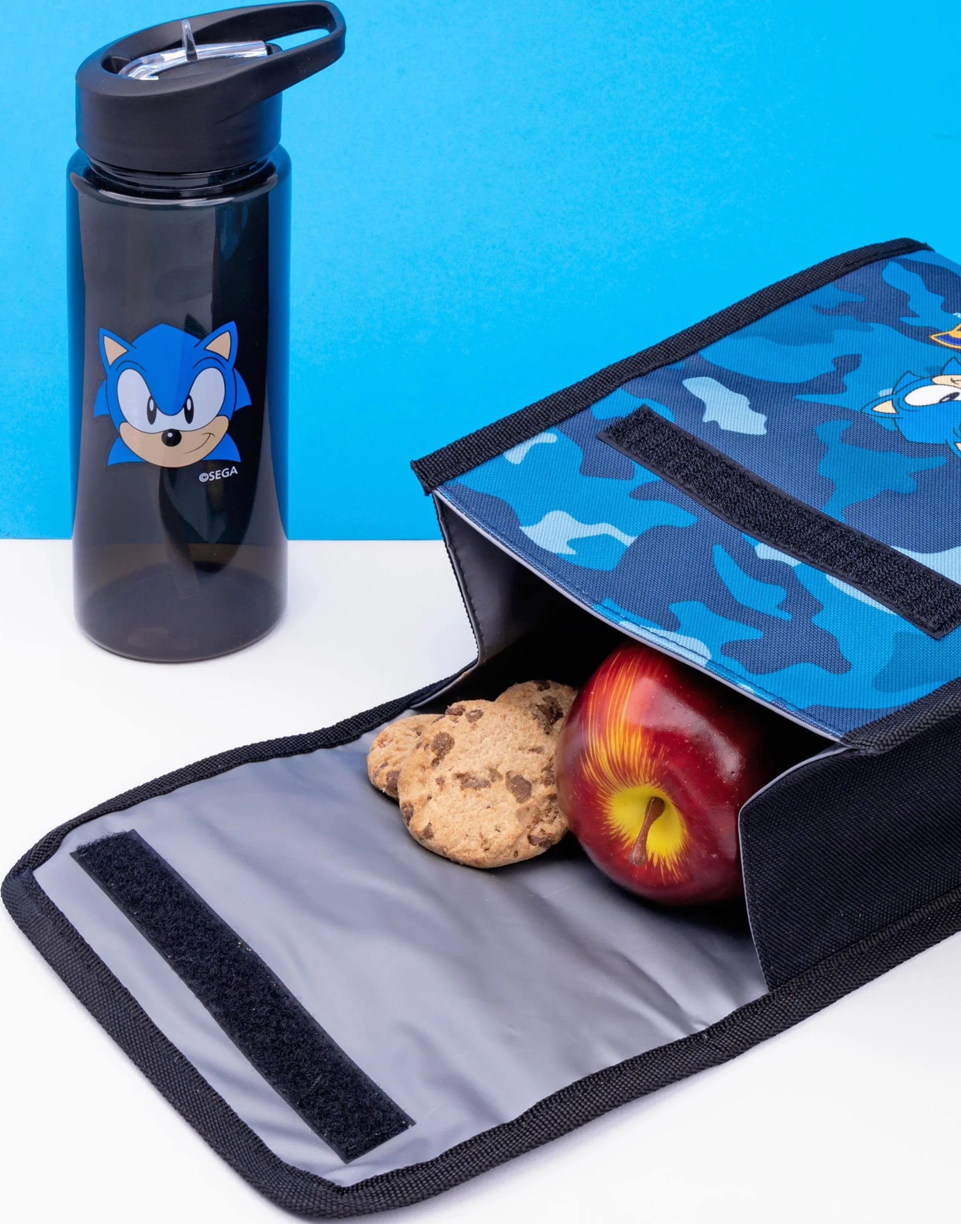 Sonic The Hedgehog Sac à dos pour garçons | Trousse d'école motif camouflage bleu marine | Bouteille d'eau | Marchandises de jeu